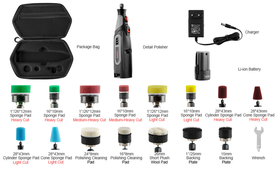 SGCB Powerful Mini Detail Polisher Kit 5,000-25,000 RPM 20Pcs