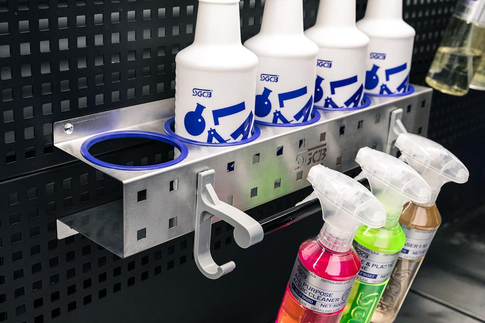 SGCB Spray Bottle Storage Rack Hanging Rail Car Beauty Shop Accessory Display Auto Cleaning Detailing Tools Hanger Bottle Organizer