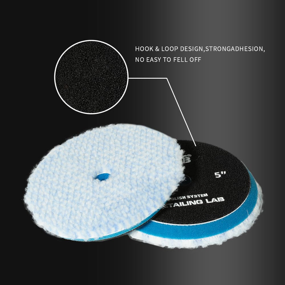 SGCB Wool Polishing Pad, 2Pcs 5''Coarse Wool Cutting Pad, Coarse Wool Pad BlueWool Buffing Pads Set with Hook and Loop for Heavy Cut for Car Polisher | Buffing Polishing pad