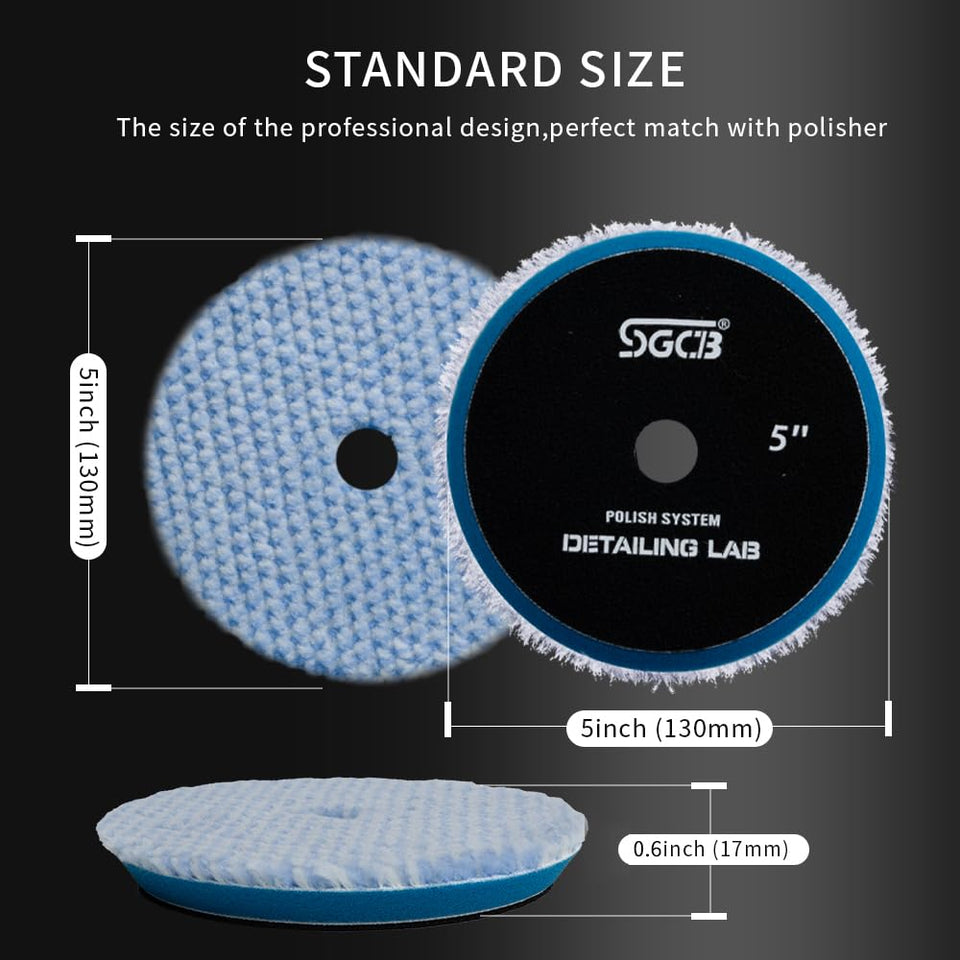 SGCB Wool Polishing Pad, 2Pcs 5''Coarse Wool Cutting Pad, Coarse Wool Pad BlueWool Buffing Pads Set with Hook and Loop for Heavy Cut for Car Polisher | Buffing Polishing pad