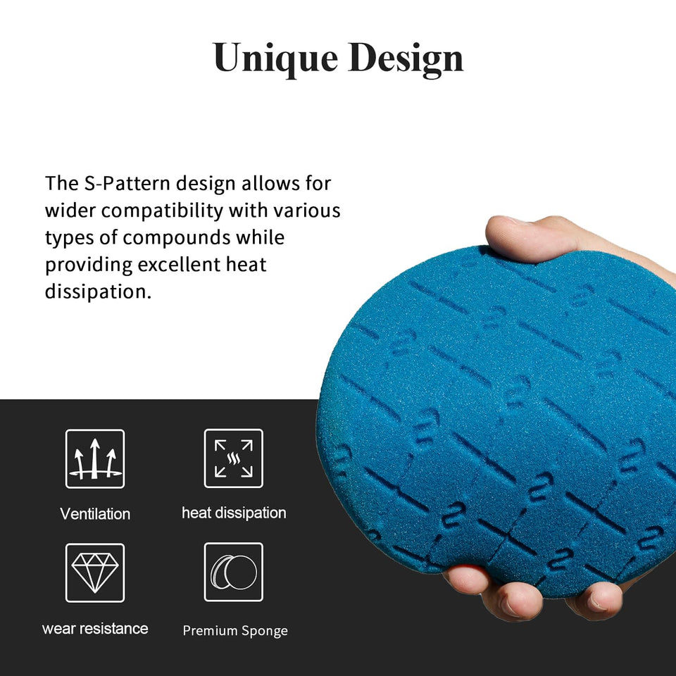 SGCB Buffing Polishing Pad 4Pcs 5”with S Pattern Design 25mm Thickness - Backing Plate Compound Buffing Sponge Pad Cutting Polishing Pad Kit for Car Buffer Polisher Compounding | Finishing and Waxing