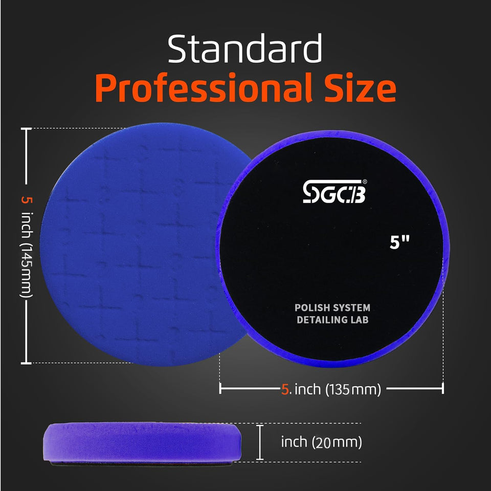SGCB Buffing Polishing Pad 4Pcs 5”with S Pattern Design 25mm Thickness - Backing Plate Compound Buffing Sponge Pad Cutting Polishing Pad Kit for Car Buffer Polisher Compounding | Finishing and Waxing