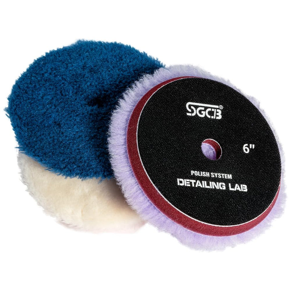 SGCB Pro 6" Wool Buffing Pads 3Pcs - Coarse, Medium, Light Cutting Car Wool Polishing Pads for 6 Inch Car Polisher Compounding